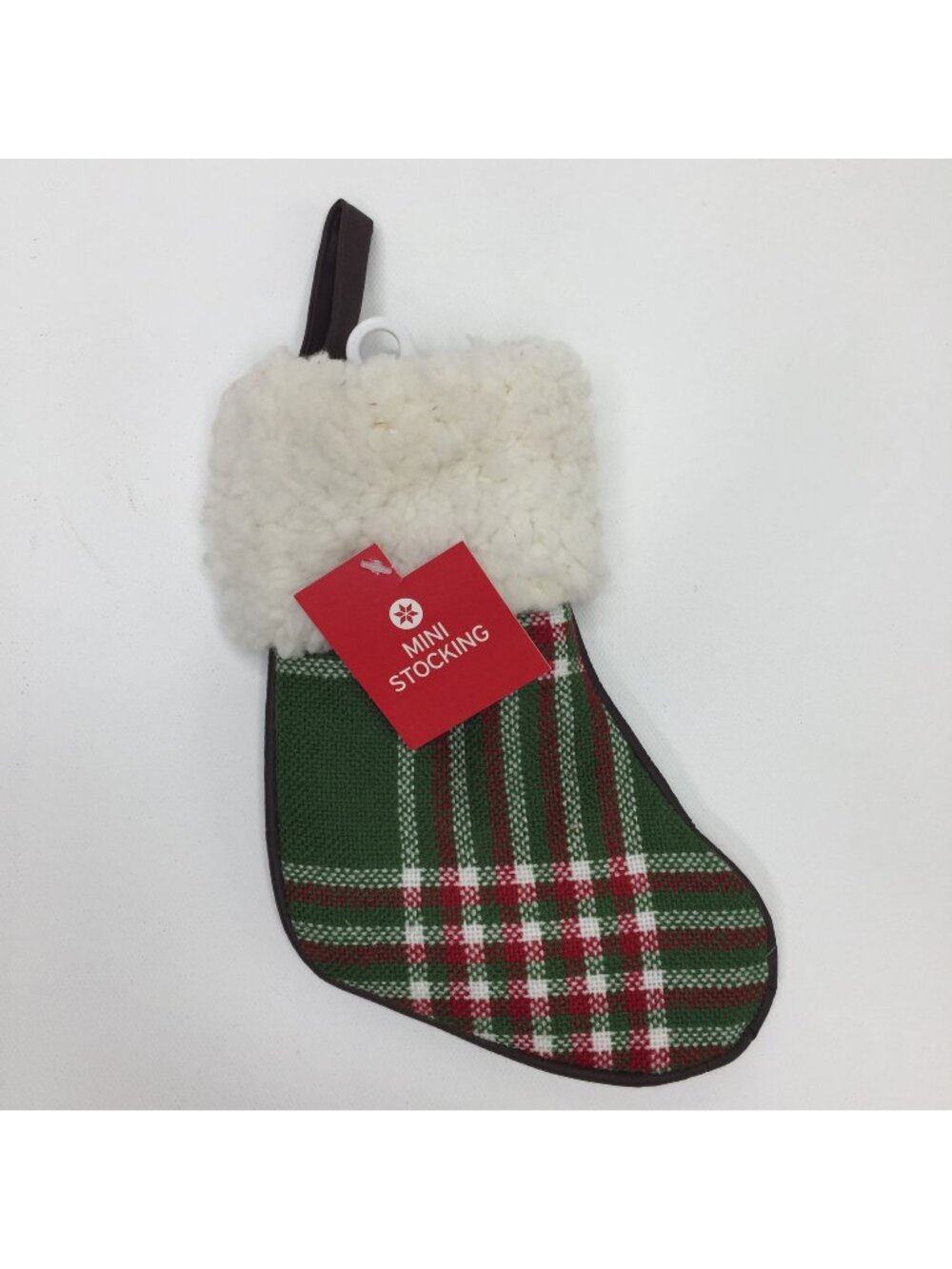 Country Green Plaid Sherpa Mini Christmas Stocking Holiday Ornament Decoration